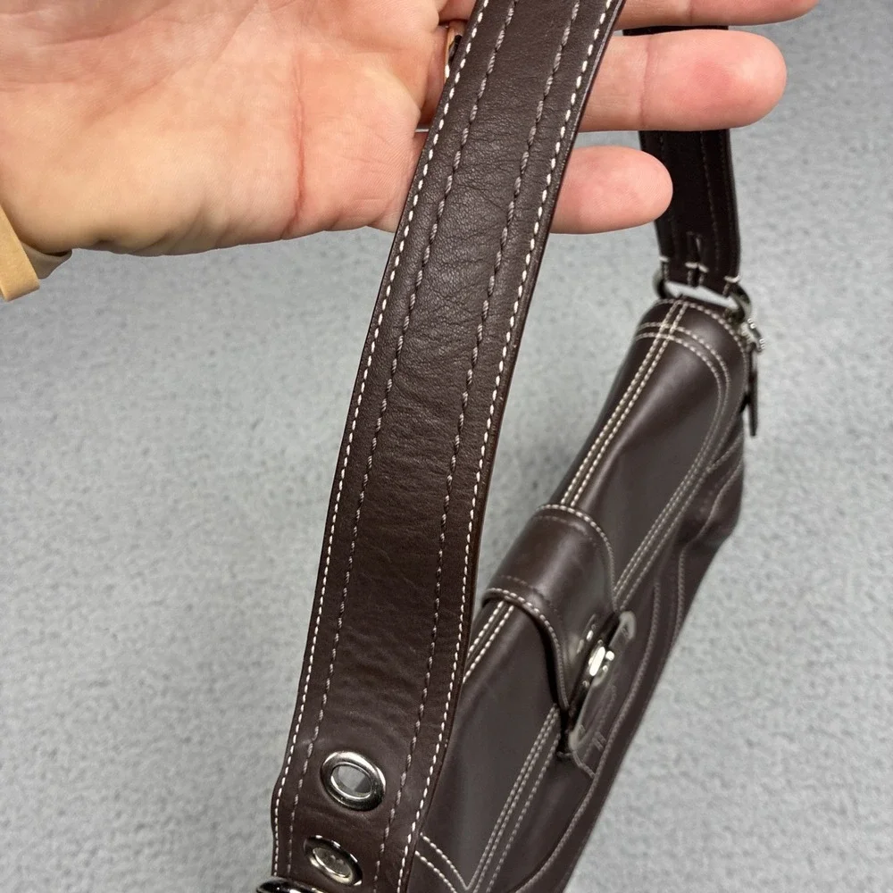 Vintage Coach Soho Y2K Leather Buckle Flap Shoulder Bag Brown Purse F10910